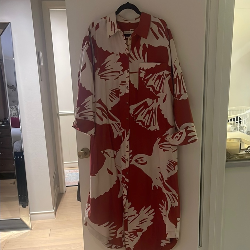 Maeve Bird Print Button Down Dress Size XL